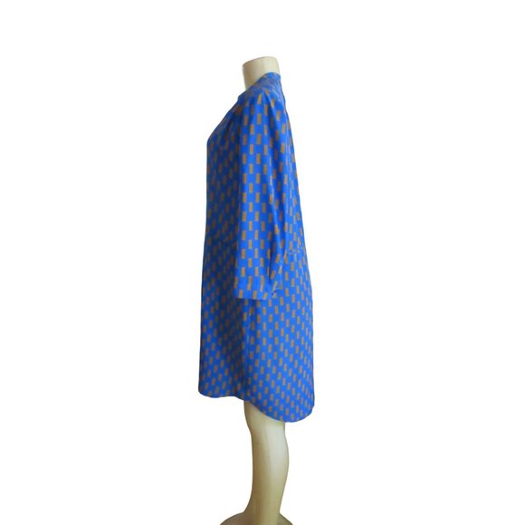 Diane Von Furstenberg Blue/Brown Silk Dress W/ Tie Size 12 - Picture 6 of 9